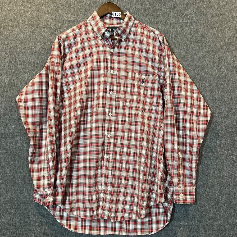 Ralph Lauren Blaire Button Up Shirt Mens Large Red/White Plaid Preppy Blue‎ Pony